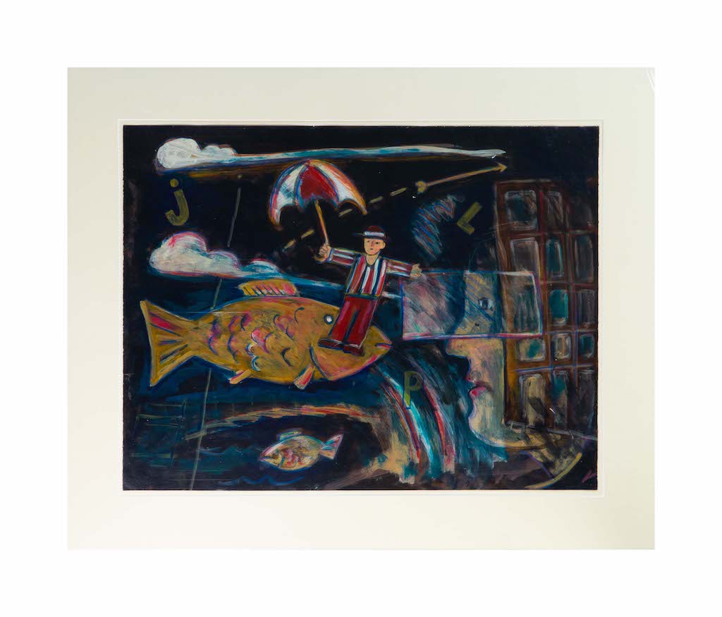 Conrad Furey, "Man with Umbrella" Acrylic on paper 20" x 26" 1986