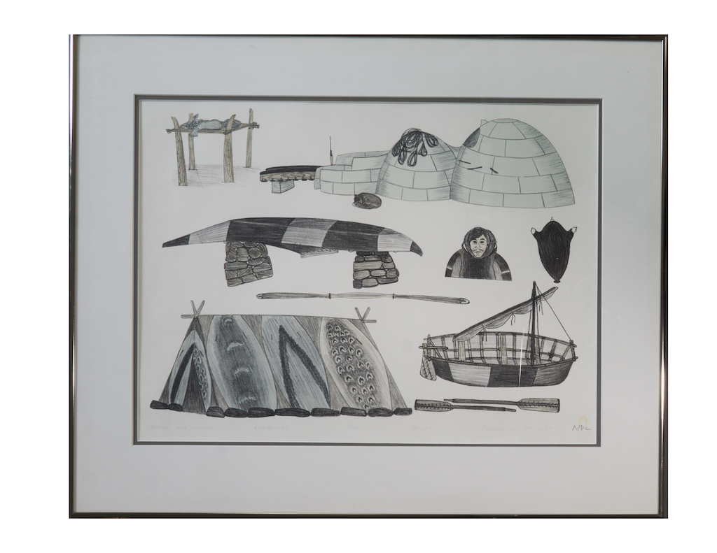 Kananginak Pootoogook, "Summer/winter" Lithograph 24" x 29" framed