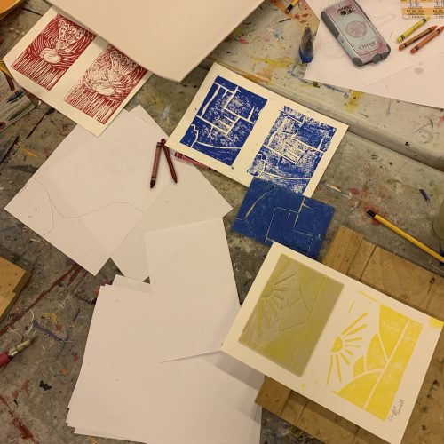 Linocuts and prints made from the last Exchange group