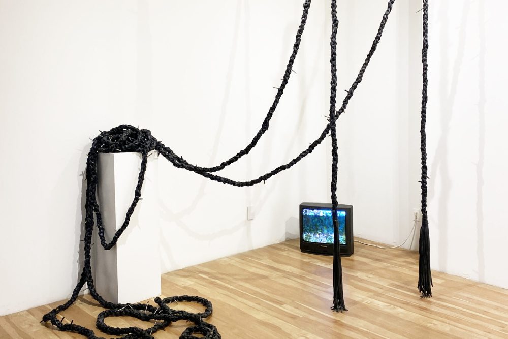 Installation view of Tethering: Entanglement, 2021 performance, installation Variable dimensions.